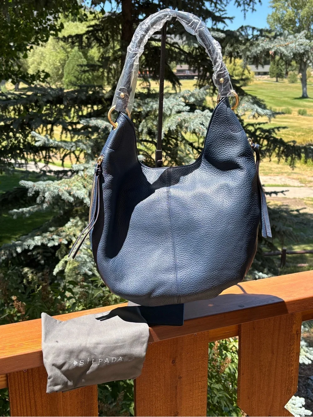 Silpada pebble Leather Hobo Shoulder Bag - Navy Blue